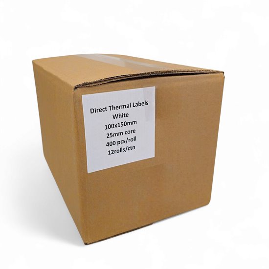 Etykieta termiczna biała100X150MM PERFORACJA FI 25 rolka 400 szt. (CF)