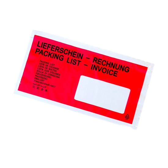 Doklejka DL okno prawe (OP) z nadrukiem ( LIEFERSCHEIN/RECHNUNG ) self adhesive envelope op. 100 szt.