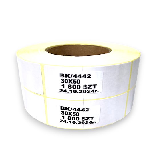 Etykieta termotransferowa biała 30X50 mm FI 76 1800 SZTUK - 1 rolka