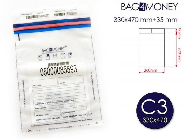 Koperta bezpieczna bag4money C3 - transparentna - (50szt.)